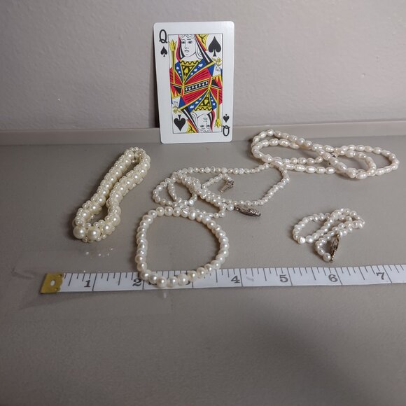 5 Pc Faux Pearl / Pearl Necklace And Bracelet Lot - Picture 10 of 12